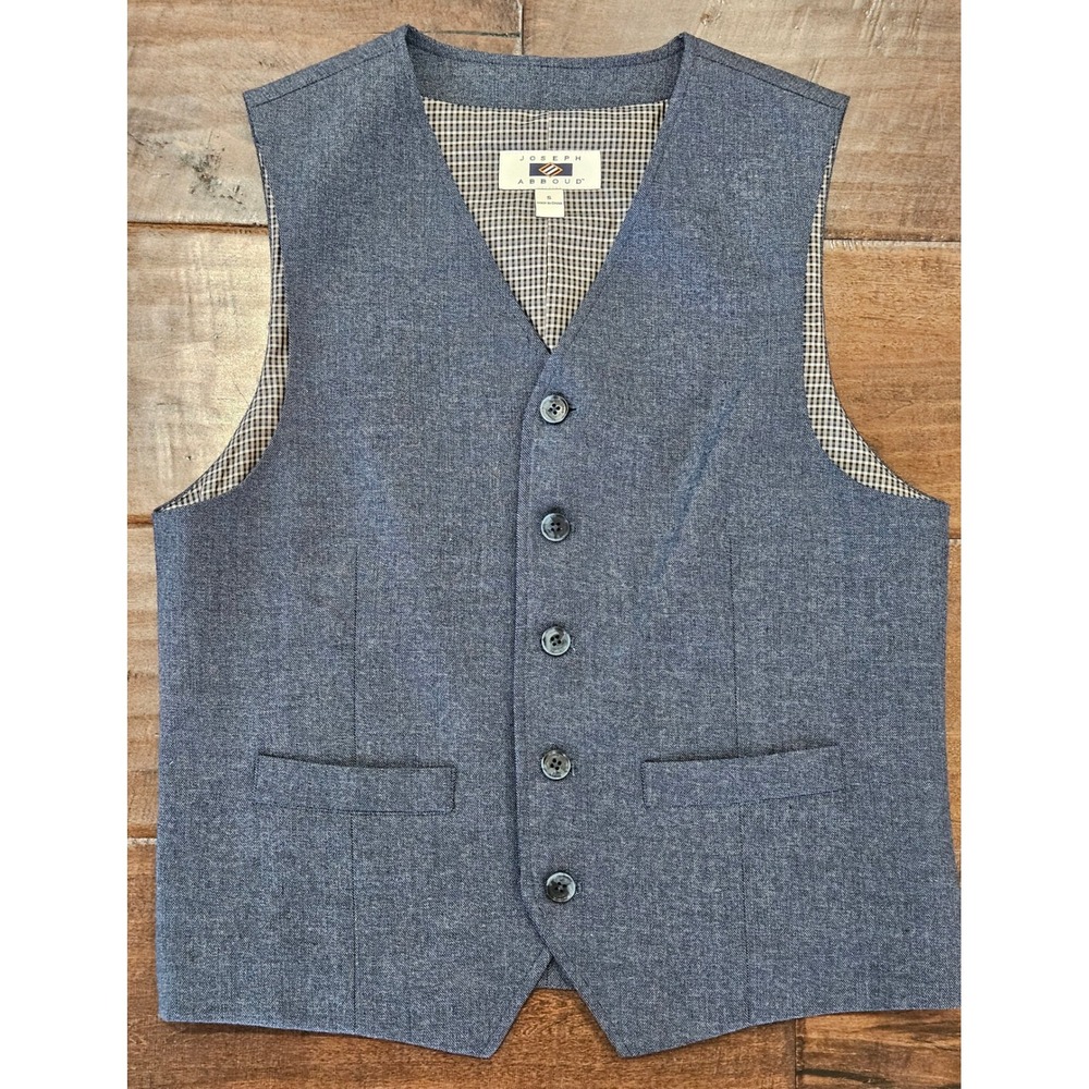 Ivy League Preppy Joseph Abboud‎ Blue Textured Tailored Vest Gingham Size S